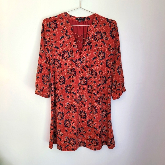 Madewell Silk Boho Midi Dress – Maroon/Navy Assam Paisley Floral, Size XXS - Picture 3 of 9